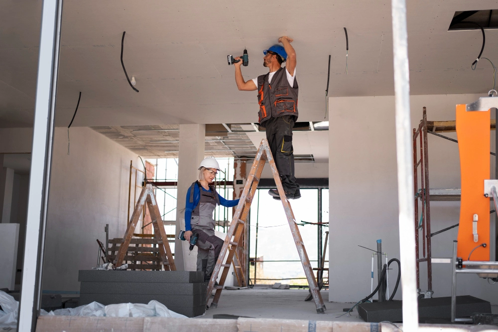 Workers renovating a residential property to illustrate home renovation cost in Sharjah